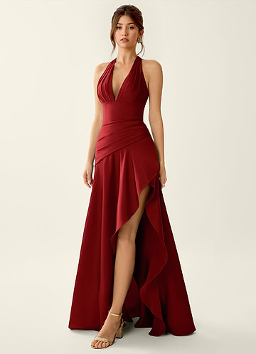 Titania Rosso Rubino Abito da ballo in raso con scollo a V e volant image1