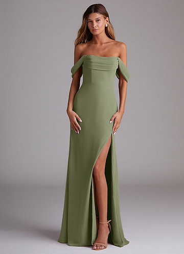Azazie Saige Bridesmaid Dresses Pistachio A-Line Off the Shoulder Chiffon Convertible Dress image1