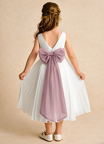 Azazie Margot Abiti da Ragazza di Fiori Abito A-Line in Chiffon Plissettato Avorio Rosa Antico image1