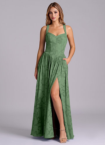 Azazie Francis Morsiusneitojen mekot A-linja Korsetti Floral Burnout Lattian pituus Mekko image1