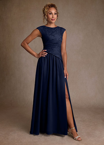 Azazie Kalleen Moeder van de Bruid Jurken A-Lijn Jurk van Chiffon Geplooid Donkere Marine image1