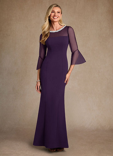 Azazie Bellevie Morsiamen äidin mekot Vaippa Helmillä koristeltu Stretch Crepe Lattian pituus Pukeutua image1