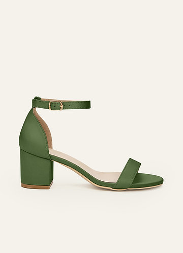 front Matching Color Matte Satin One Strap Buckle Block Heel Sandals