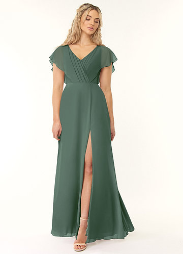 Azazie Rylee Bridesmaid Dresses Eucalyptus A-Line Pleated Chiffon Dress image1