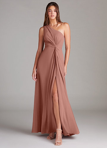 Azazie Brooke Bridesmaid Dresses Cedar Rose A-Line One Shoulder Chiffon Dress image1