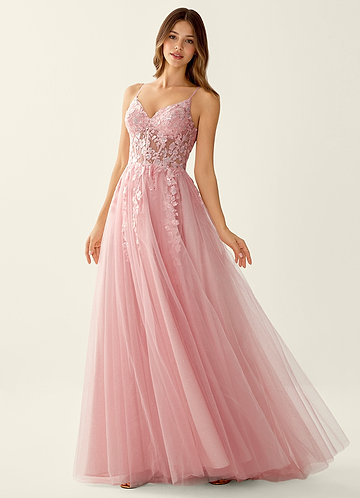 Mayami Pink Lace Sequin Embroidery Tulle Prom Dress image1