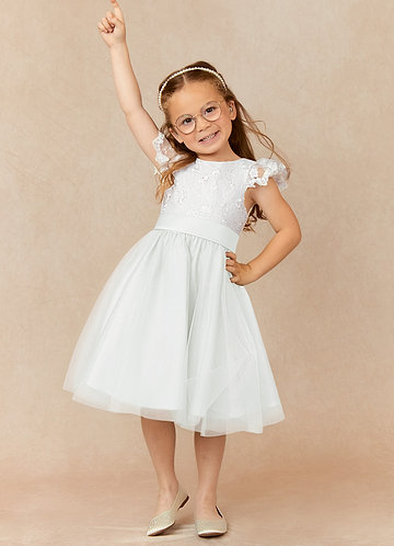 Azazie Vetty Flower Girl Dresses Ivory A-Line Lace Tulle Dress image1