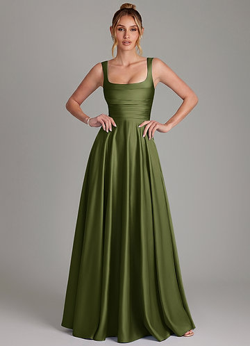 Azazie Azaria Bridesmaid Dresses Olive A-Line Corset Stretch Satin Dress image1