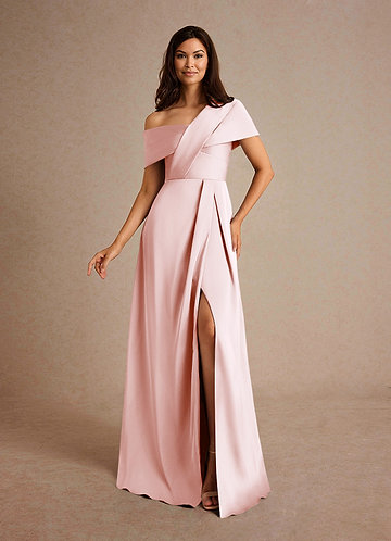 Azazie Milton Mother of the Brides Dresses Blushing Pink A-Line Pleated Stretch Satin Dress image1