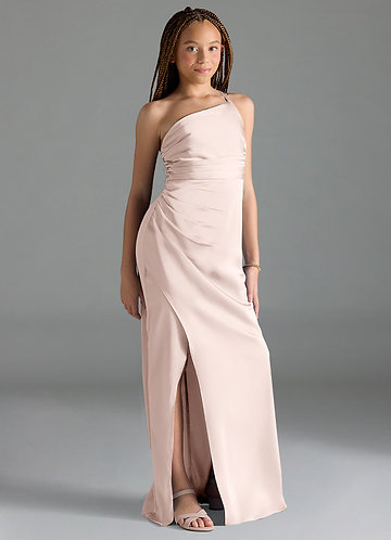 Azazie Eren Junior Vestido Rosa Corado de Cetim elástico de Bainha com Plissado image1