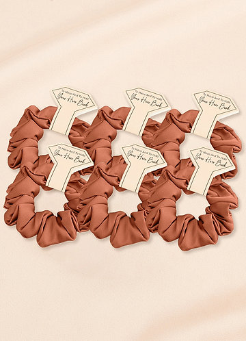 front Matching Color Six-Piece Bridesmaid Stretch Satin Regular Size Scrunchie Set