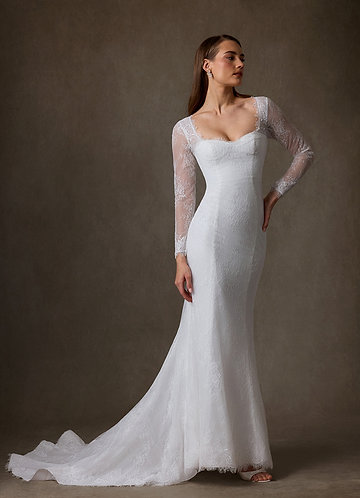 Azazie Briar Wedding Dresses Vestido Diamante Branco de Renda de sereia com Decote em coração image1