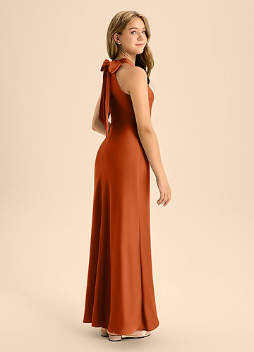 Azazie Doretta Junior Burnt Orange A-Line Pleated Stretch Satin Dress image1