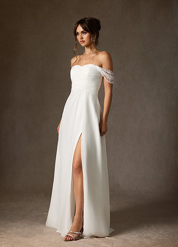 Azazie Zadie Trouwjurken Jurk van Chiffon met A-Lijn Off the Shoulder Diamant Wit image1