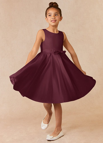 Azazie Coco Flower Girl Dresses Cabernet A-Line Bow Matte Satin Dress image1