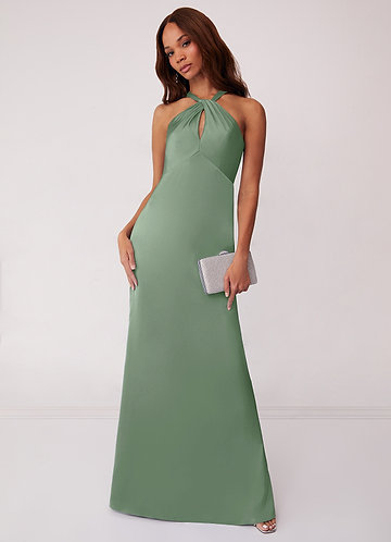 Barbie ♥ Azazie Bridesmaid Dresses Keyhole Halter Stretch Satin Sheath Dress image1