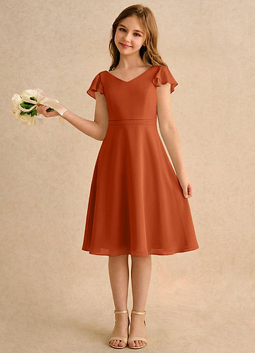 Azazie Narin Girls Formal Klänningar för brudeflicka Klä A-Line i Chiffong med ärmar image1