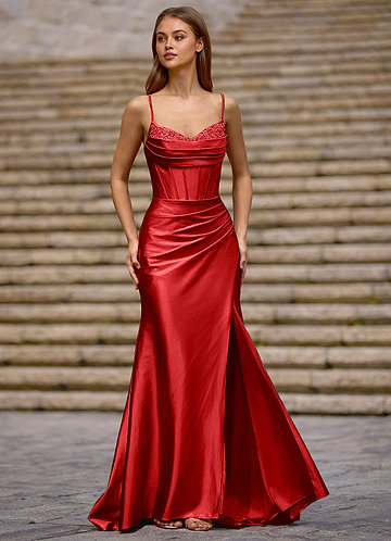 Glow Roşu Rochie de bal din satin cu aspect de mătase front