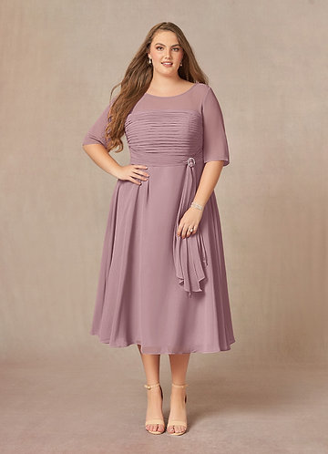 Azazie Naomi Mother of the Brides Dresses Dusty Rose A-Line Boatneck Pleated Chiffon Dress image1
