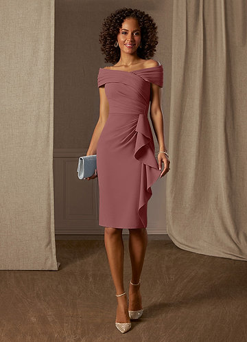 Azazie Monet Mother of the Brides Dresses Desert Rose Sheath Pleated Stretch Crepe Dress image1