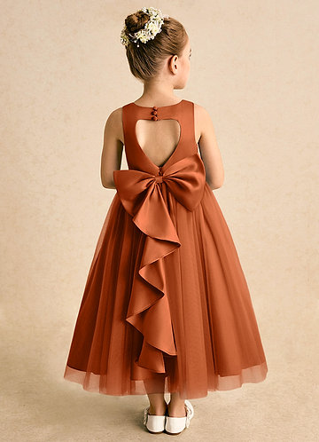 Azazie Solia Robes de Fillette d'Honneur Robe Princesse en Tulle Arc Orange Brûlée image1