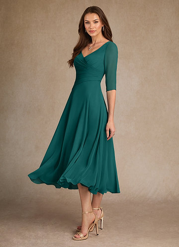 Azazie Durant Vestidos de Madre de la Novia Vestido de Pavo Real de Gasa de Corte En A con Plisado image1