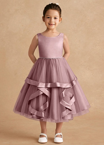 Azazie Posy Flower Girl Dresses Dusty Rose A-Line Beaded Tulle Dress image1