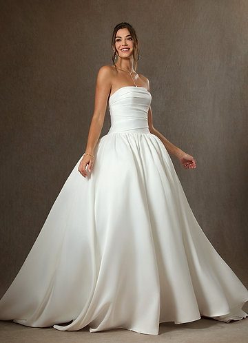 Azazie Lucinda Wedding Dresses Vestido Diamante Branco de Cetim fosco de Vestido de baile com Sem alças image1