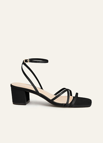 front Matching Color Matte Satin Cross Strips Block Heel Sandals