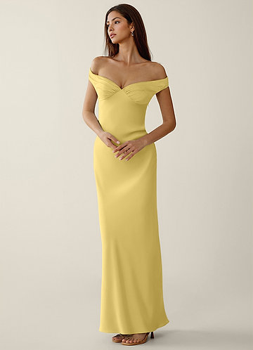 Gwendonme Amarillo Pastel Vestido de fiesta de satén y lino cristalino image1