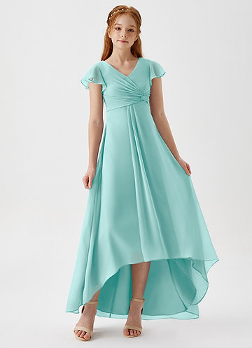 Azazie Breanne Junior Vestido de Aqua de Gasa de Corte En A image1