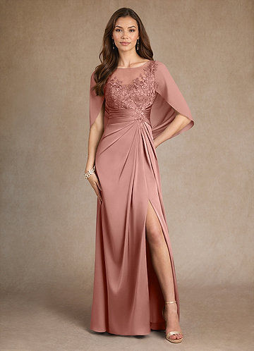 Azazie Hera Mother of the Brides Dresses Rosette A-Line Lace Stretch Satin Dress image1