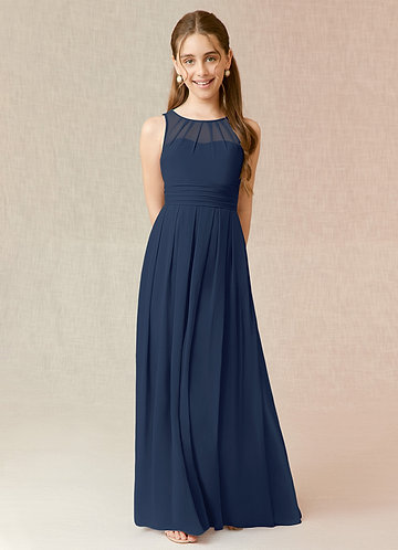 Azazie Bibiane Junior Dark Navy A-Line Pleated Chiffon Dress image1