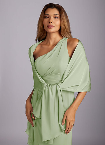 front Azazie Matching Color Aleena Stretch Satin Shawl