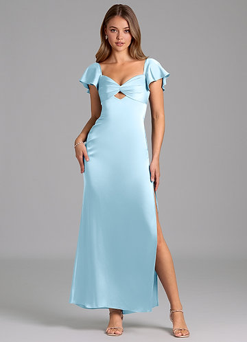 Azazie Demia Bridesmaid Dresses Vestido Céu Azul de Cetim elástico de Bainha com Decote em coração image1