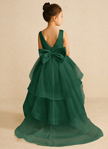 Azazie Pumpkin Flower Girl Dresses Dark Green A-Line Convertible Tulle Dress image1