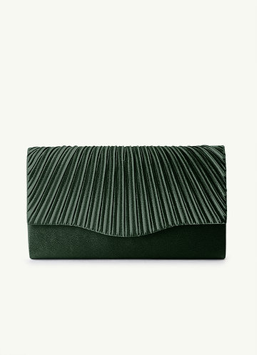 front Matching Color Pleated Metallic Satin Envelope Clutch