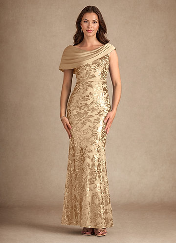 Azazie Marion Mother of the Brides Dresses Champagne Mermaid Sequins Dress image1