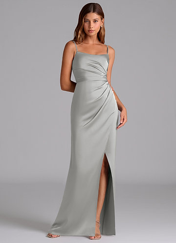 Azazie Calandra Brudtärneklänningar Klä av A-Linje i Stretch Satin Plisserad Silver image1