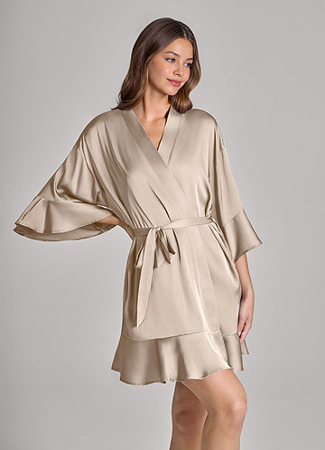 front Matching Color Ruffled Satin Robe