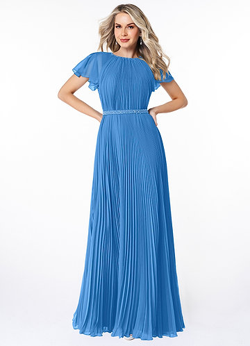 Azazie Kara Vestidos de dama de honor modestos Vestido de Corte en A Plisado Hasta el suelo Gasa image1