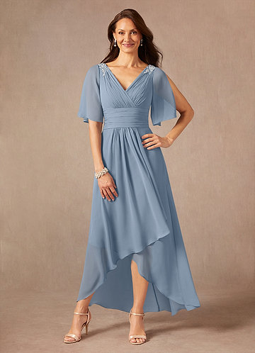 Azazie Pascual Mother of the Brides Dresses Dusty Blue A-Line Pleated Chiffon Dress image1