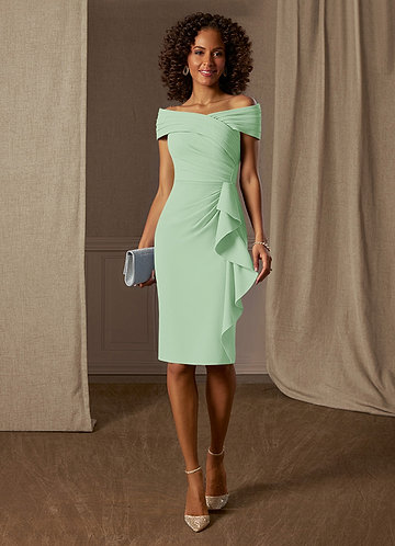 Azazie Monet Mother of the Brides Dresses Dusty Sage Sheath Pleated Stretch Crepe Dress image1