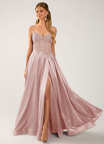 Isoldemark Pink Beading Sequin Embroidery Satin Prom Dress image1