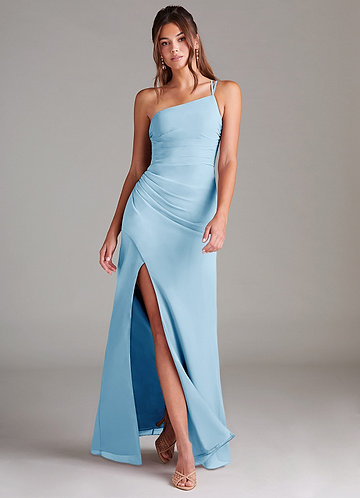 Azazie Eren Bruidsmeisjes Jurken Jurk van Chiffon met Kolom One-Shoulder Hemelsblauw image1