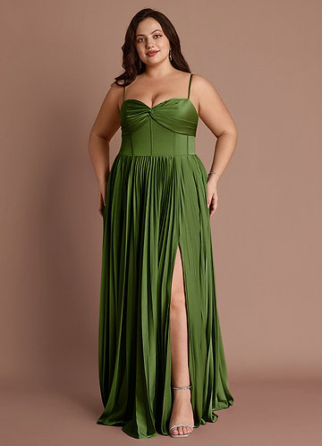 Tyla Olive Green Pleated Maxi Dress image1