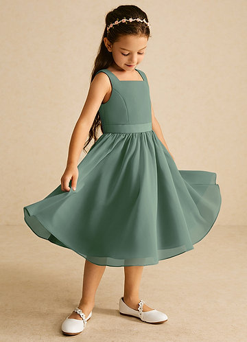 Azazie Ari Flower Girl Dresses Eucalyptus A-Line Sleeveless Chiffon Dress image1