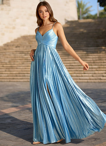 Luna Mirage Bleu Aqua Robe de bal métallisée trapèze image1