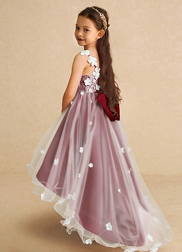 Azazie Celia Flower Girl Dresses Burgundy A-Line Lace Tulle Dress image1
