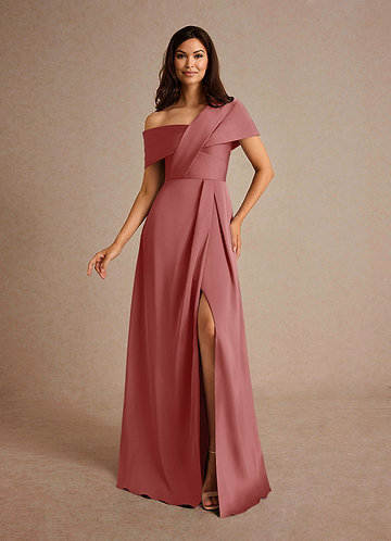Azazie Milton Mother of the Brides Dresses Antique Rose A-Line Pleated Stretch Satin Dress image1